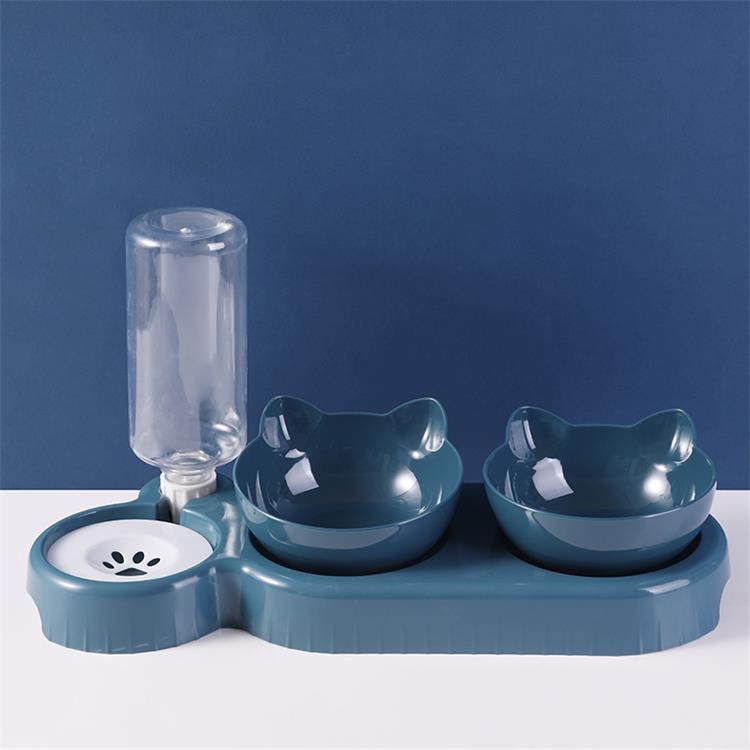 3-in-1 Cat Dog Food Bowl with Water Fountain