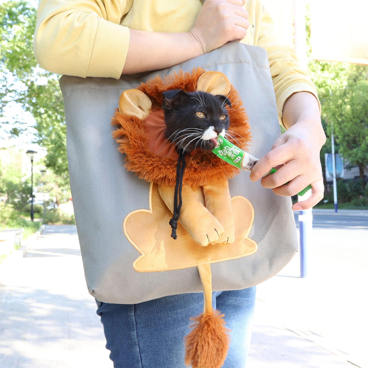 Lion Shaped Cat Carriers Bags | Stylish and Adjustable Canvas Tote for Convenient Pet Travel