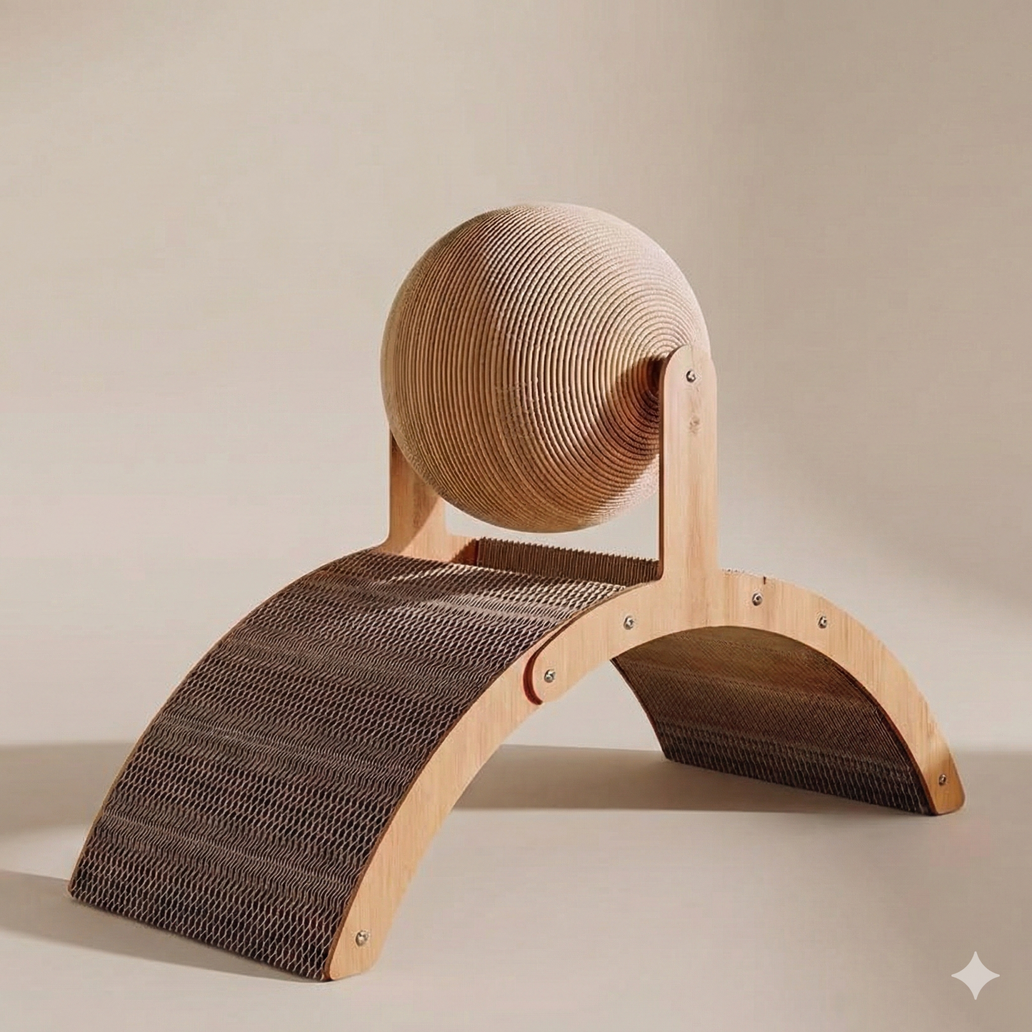 2-in-1 Wooden Cat Scratcher Arch: Spinning Sisal Ball & Corrugated Scratch Board Toy