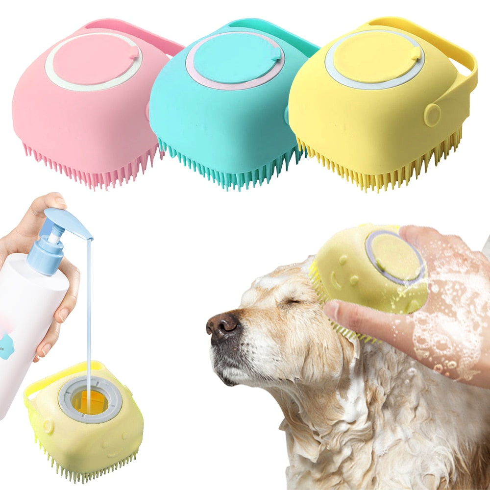 Efficient Soft Silicone Grooming Shower Brush with Shampoo Dispenser