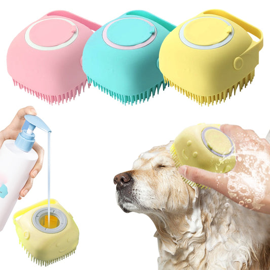 Efficient Soft Silicone Grooming Shower Brush with Shampoo Dispenser