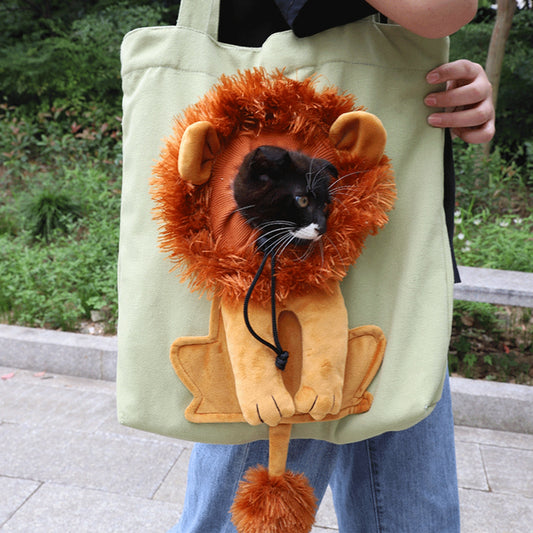 Lion Shaped Cat Carriers Bags | Stylish and Adjustable Canvas Tote for Convenient Pet Travel